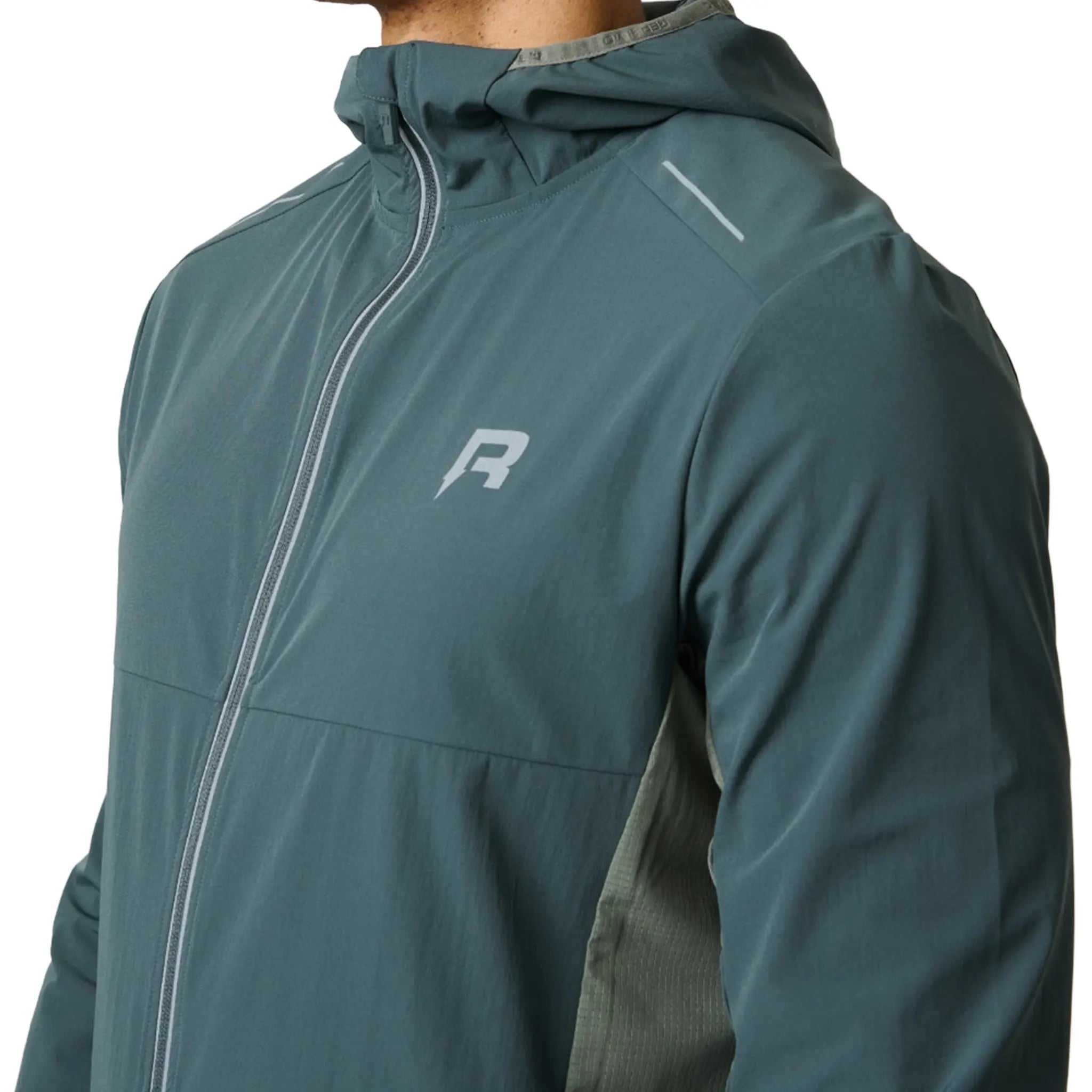 Detailed Front View of Reprimo Clima Shell Dark Moss Khaki Windbreaker REP261-104